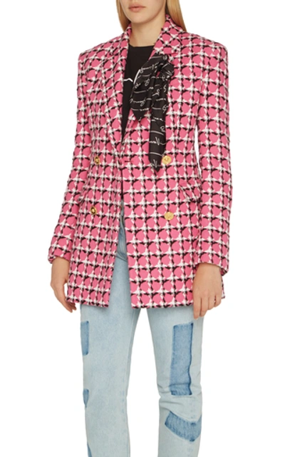 Shop Versace Printed Cotton-blend Blazer In Pink