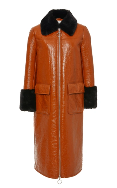 Shop Stand Studio Kristen Faux Fur-trimmed Faux Leather Coat In Brown