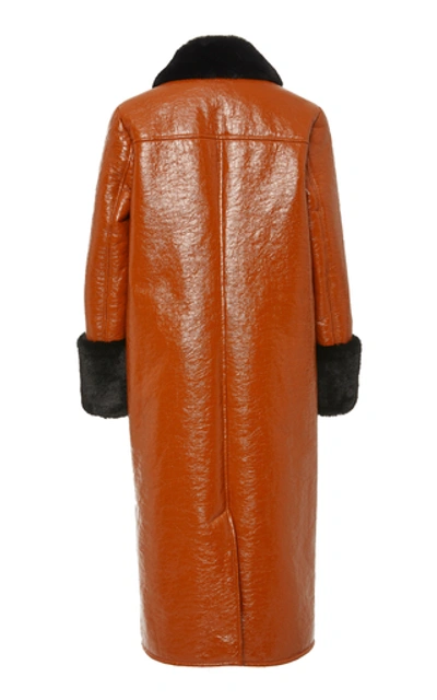 Shop Stand Studio Kristen Faux Fur-trimmed Faux Leather Coat In Brown