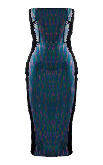 Shop Alex Perry Mila Strapless Sequin Midi Dress In Black