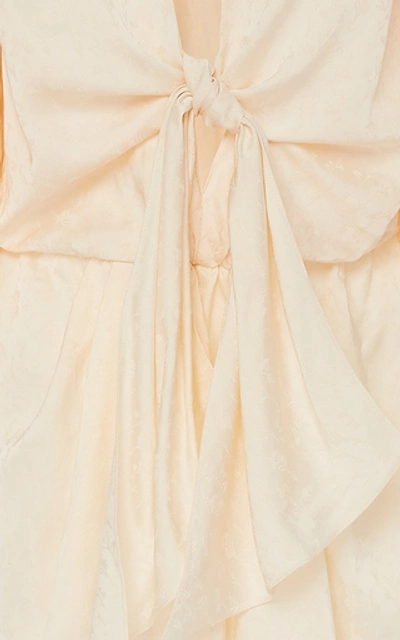Shop Johanna Ortiz Bow-detailed Satin-jacquard Midi Dress In White