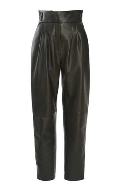 Shop Alberta Ferretti Women's Tapered Leather Pants In Black