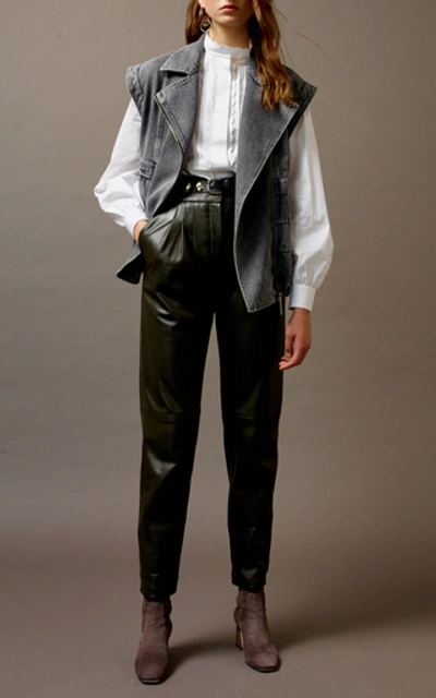 Shop Alberta Ferretti Women's Tapered Leather Pants In Black
