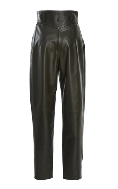 Shop Alberta Ferretti Women's Tapered Leather Pants In Black