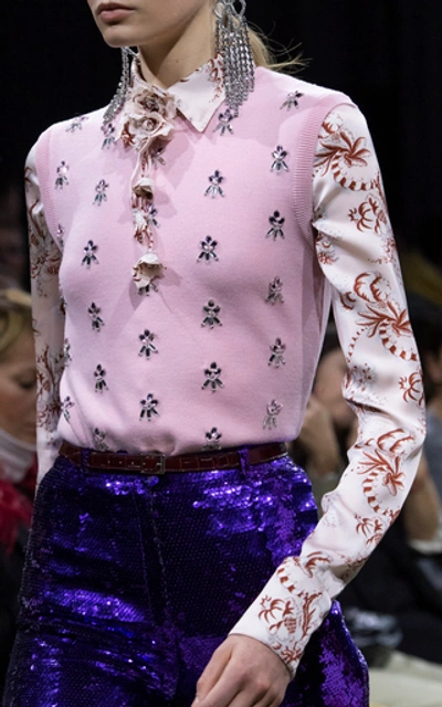 Shop Paco Rabanne Embroidered Wool Sweater In Pink
