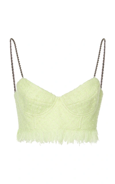 Shop Alexander Wang Cropped Chain-trimmed Wool-blend Tweed Bustier Top In Yellow