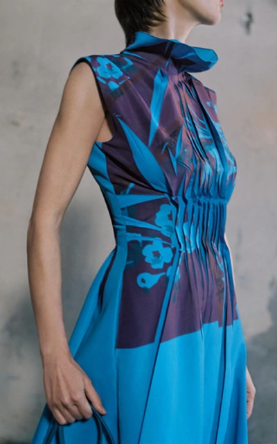 Shop Roksanda Shia Printed Cotton-blend Dress In Blue