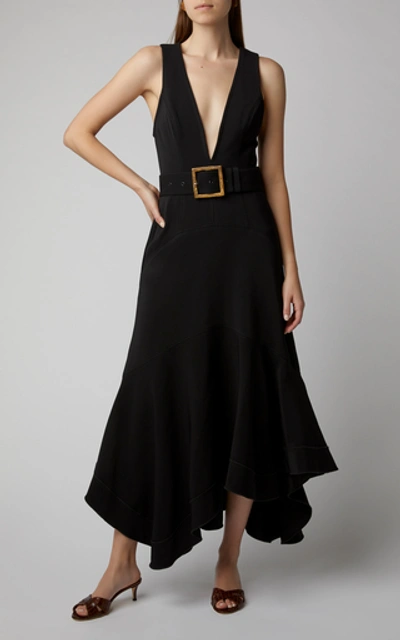 Shop Acler Normandie Plunging-neck Sleeveless Midi Dress In Black