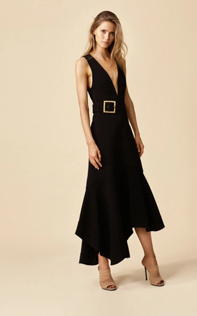 Shop Acler Normandie Plunging-neck Sleeveless Midi Dress In Black