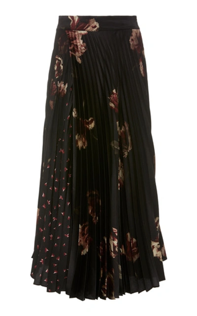 Shop Vince Pleated Floral-print Cashmere Midi Skirt