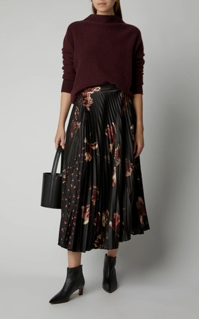 Shop Vince Pleated Floral-print Cashmere Midi Skirt