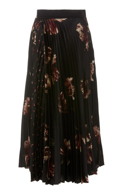 Shop Vince Pleated Floral-print Cashmere Midi Skirt