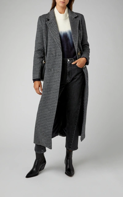 Shop Ganni Checked Wool-blend Coat In Grey