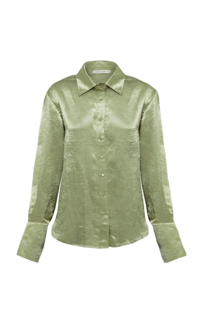 Shop Anna Quan Lana Crushed Satin Shirt In Green