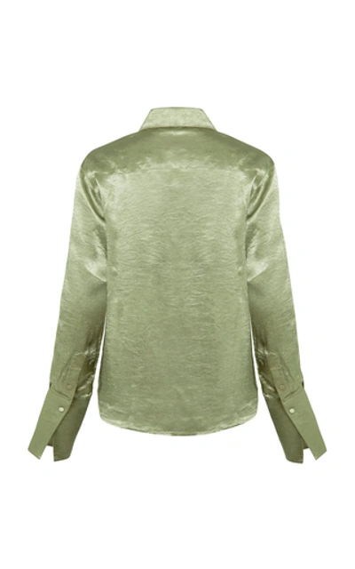 Shop Anna Quan Lana Crushed Satin Shirt In Green