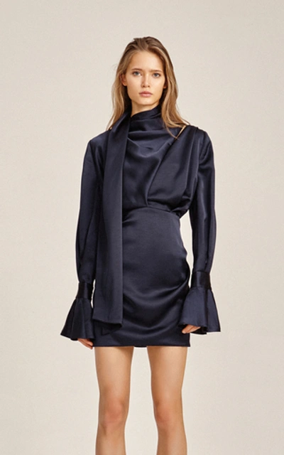 Shop Acler Soto Tie-neck Tucked Mini Dress In Black