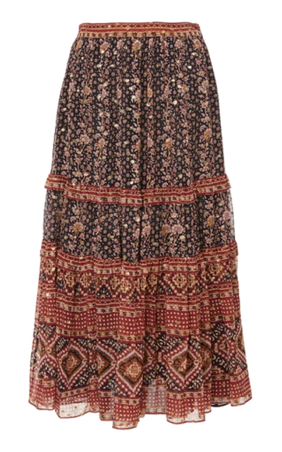 Shop Ulla Johnson Thea Printed Midi Skirt In Navy