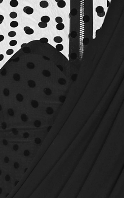 Shop Balmain Asymmetric Draped Crepe And Swiss-dot Tulle Mini Dress In Black