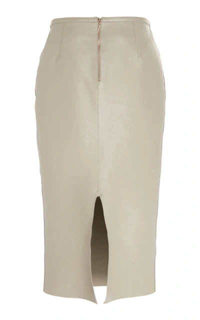 Shop Rochas Leather Midi Pencil Skirt In Neutral