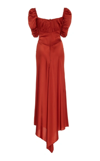 Shop Alexis Noerene Ruched Tie-front Silk Maxi Dress In Red