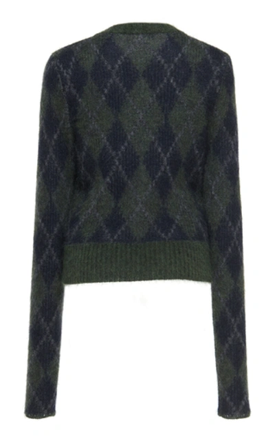 Shop Victoria Beckham Crew Neck Argyle Mohair-blend Sweater In Grey