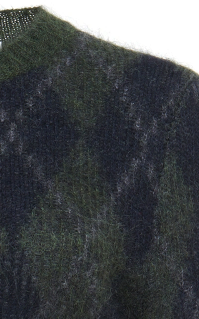 Shop Victoria Beckham Crew Neck Argyle Mohair-blend Sweater In Grey