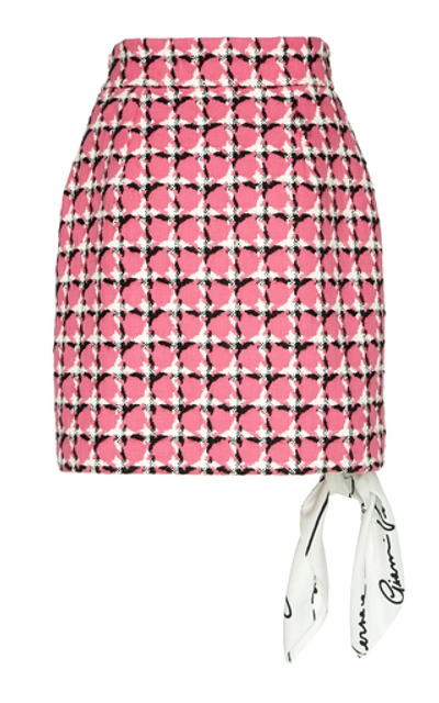 Shop Versace Printed Cotton-blend Mini Skirt In Pink
