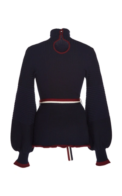 Shop Roksanda Auric Belted Wool Sweater In Navy