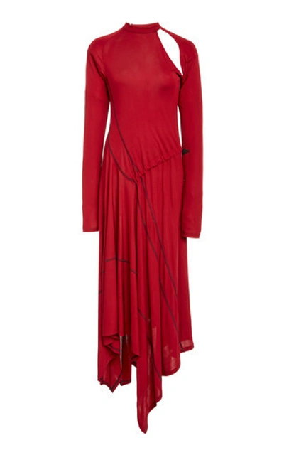 Shop Monse Asymmetric Cutout Jersey Midi Dress In Red