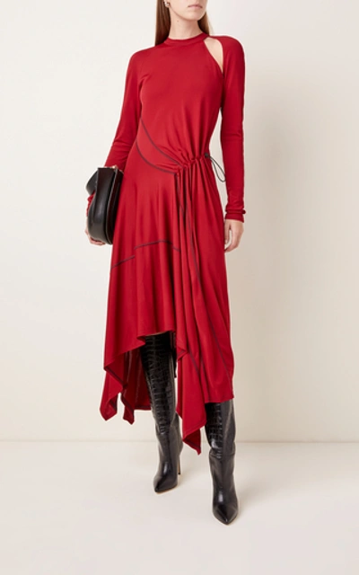 Shop Monse Asymmetric Cutout Jersey Midi Dress In Red