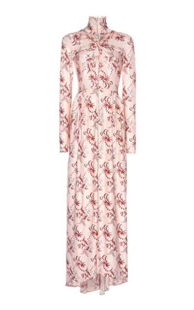 Shop Paco Rabanne High-necked Printed Jersey Maxi Dress In Pink