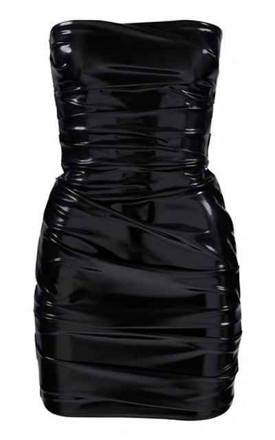 Shop Alex Perry Carter Strapless Ruched Vinyl Mini Dress In Black