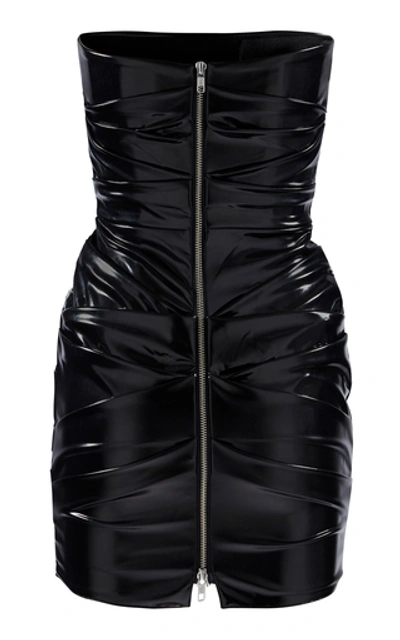 Shop Alex Perry Carter Strapless Ruched Vinyl Mini Dress In Black