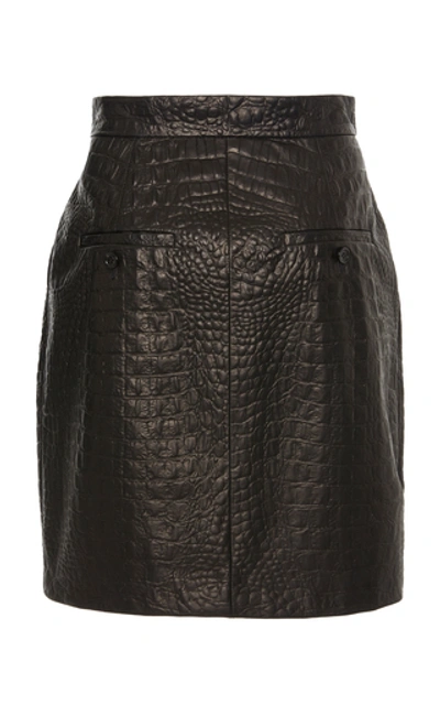 Shop Max Mara Manila Leather Croc-effect Skirt In Black