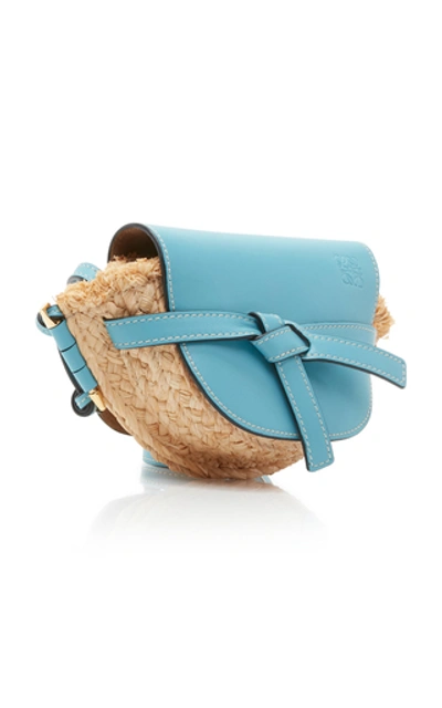 Shop Loewe Gate Mini Leather And Raffia Bag In Blue