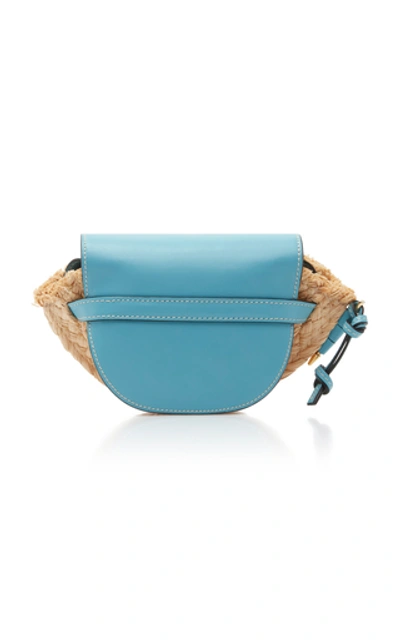 Shop Loewe Gate Mini Leather And Raffia Bag In Blue