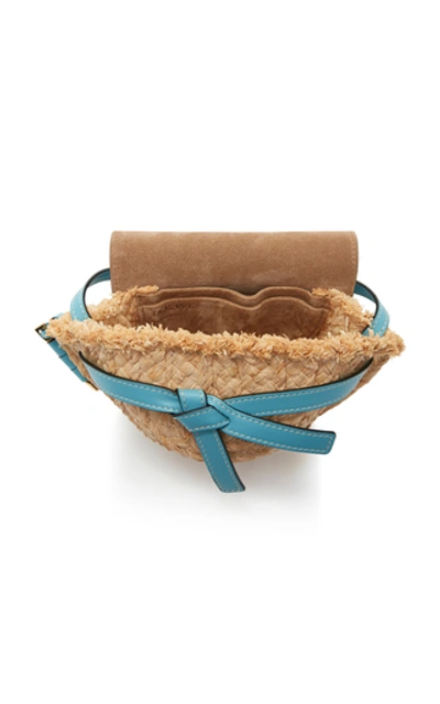 Shop Loewe Gate Mini Leather And Raffia Bag In Blue