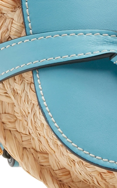 Shop Loewe Gate Mini Leather And Raffia Bag In Blue