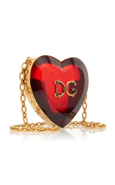 Shop Dolce & Gabbana Heart-shaped Translucent Acrylic Mini Bag In Red