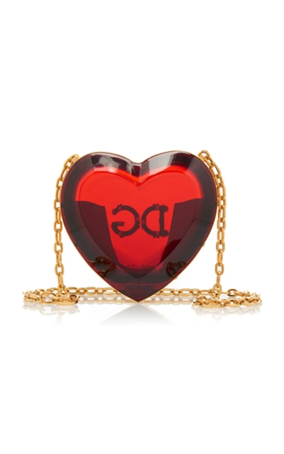 Shop Dolce & Gabbana Heart-shaped Translucent Acrylic Mini Bag In Red