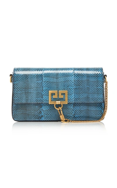 Shop Givenchy Snake-effect Leather Shoulder Bag In Blue