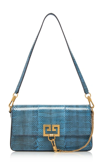 Shop Givenchy Snake-effect Leather Shoulder Bag In Blue