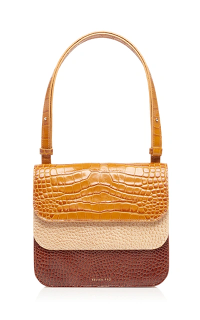 Shop Rejina Pyo Ana Color-block Croc-effect Leather Shoulder Bag In Brown