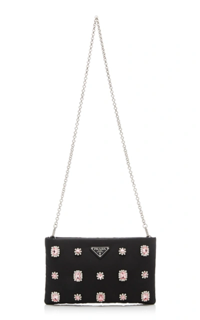 Shop Prada Crystal-embellished Shell Shoulder Bag In Black