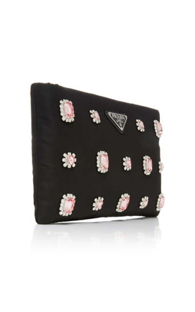 Shop Prada Crystal-embellished Shell Shoulder Bag In Black