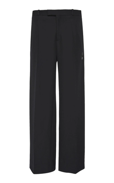 Shop Off-white Classic Crepe Wide-leg Pants In Navy