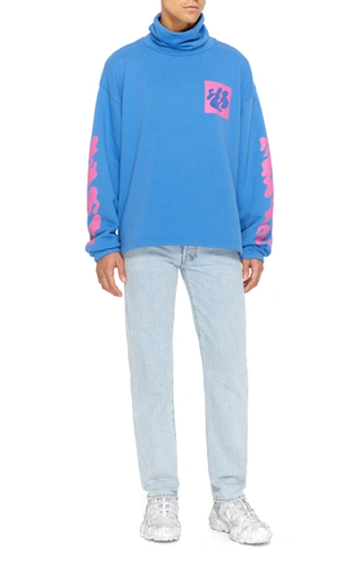 Shop Off-white Printed Turtleneck Cotton-terry Sweatshirt In Blue