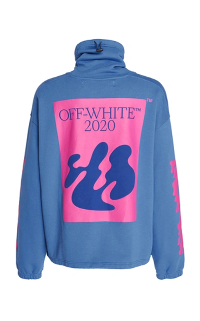 Shop Off-white Printed Turtleneck Cotton-terry Sweatshirt In Blue