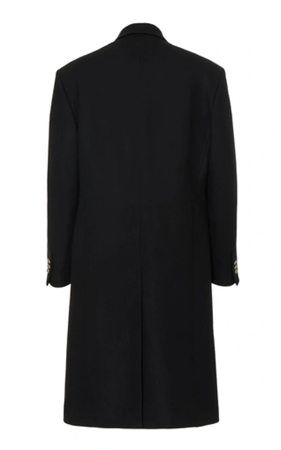 Shop Balmain Double-breasted Satin-trimmed Wool-blend Coat In Black