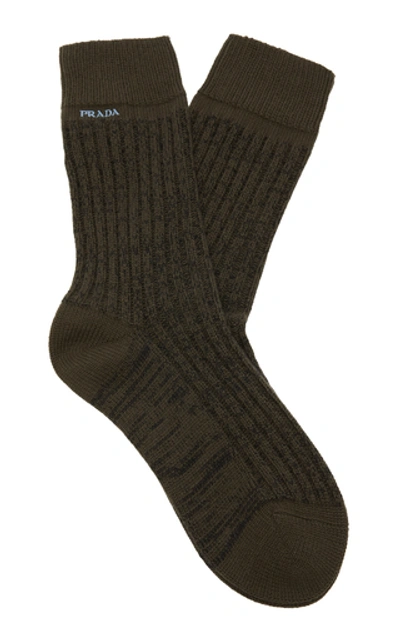 Shop Prada Donegal Camp Wool-cashmere Knit Socks In Green